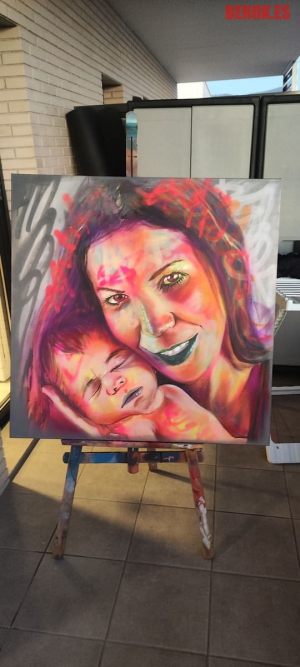 Retrato Cuadro Arte Urbano Street Art Madre Bebe 300x100000